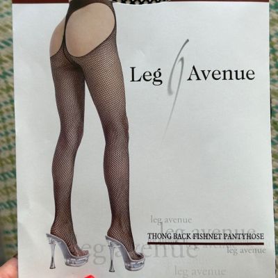 NIB Leg Avenue Style 1403 Black Thong Back Fishnet Pantyhose 90-165 lb.